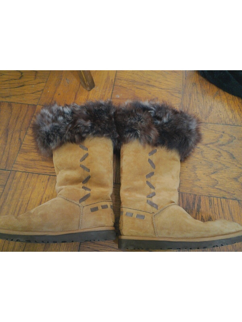 UGG Australia Cove Tall Winter Boots Womens Size 6 Tan Suede Fur Cuff